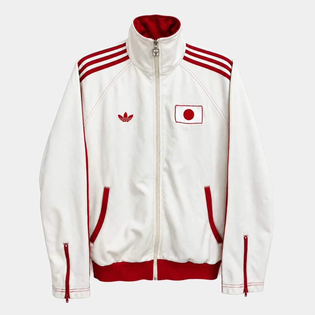 Jaqueta Adidas Japan branca e vermelha, vista frontal